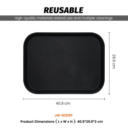 Hakka 6 Pack Restaurant Grade Non-Slip Tray, Fiberglass Serving Trays, Rectangular, 16.1x 11.7 Inch, Plastic, Black