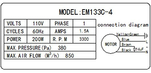 Hakka 离心鼓风机，矩形罩极专用鼓风机，带法兰，500 CFM，3300 RPM，110V/60Hz，1.5 安培