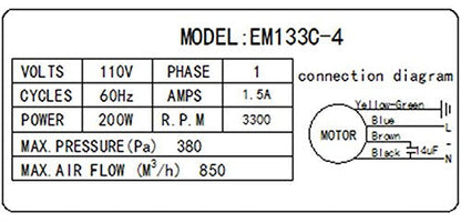 Hakka 离心鼓风机，矩形罩极专用鼓风机，带法兰，500 CFM，3300 RPM，110V/60Hz，1.5 安培